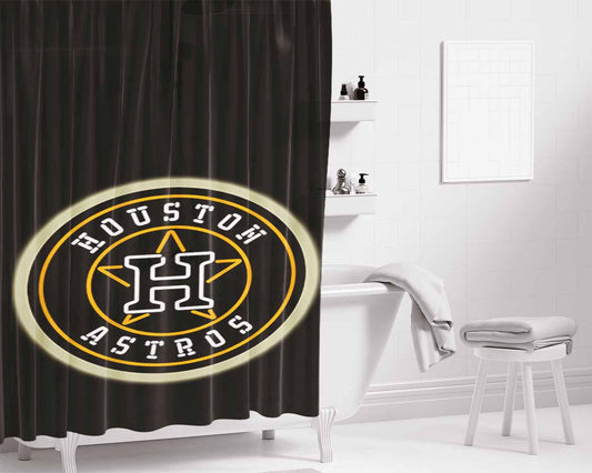 Black Huston Astros Bathroom Shower Curtain Fabric Waterproof | 66 X 72 Inch