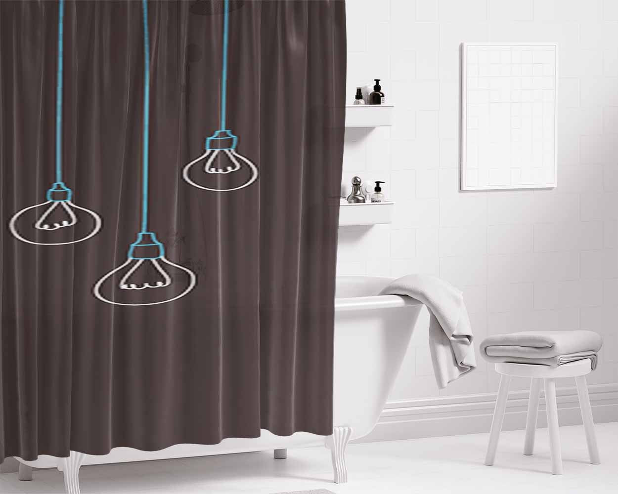Black Light Bulbs Minimalistic Bathroom Shower Curtain Fabric Waterproof | 66 X 72 Inch