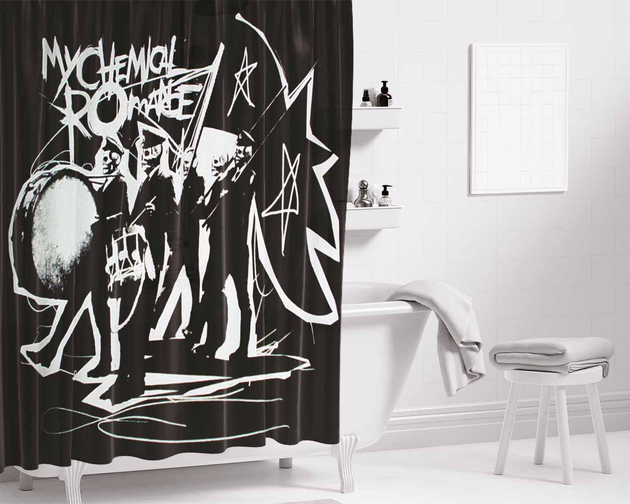 Black Marching Band Bathroom Shower Curtain Fabric Waterproof | 66 X 72 Inch