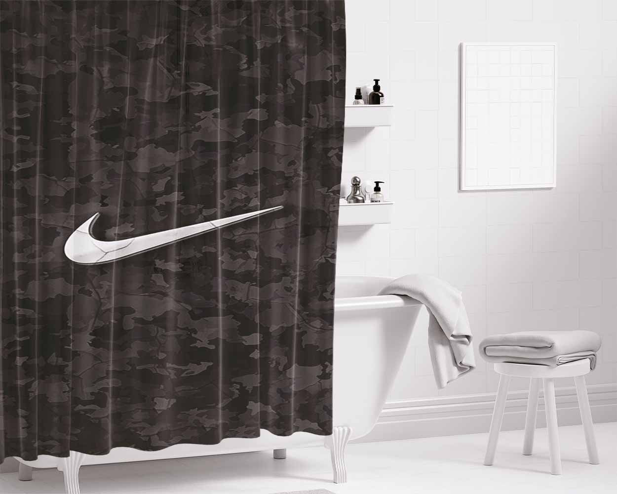 Black Nike Camo Bathroom Shower Curtain Fabric Waterproof | 66 X 72 Inch