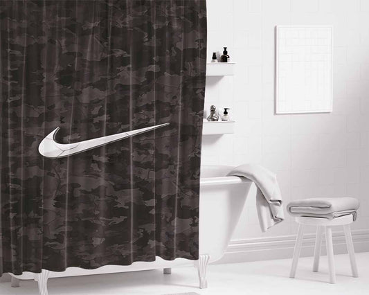Black Nike Camo Bathroom Shower Curtain Fabric Waterproof | 66 X 72 Inch