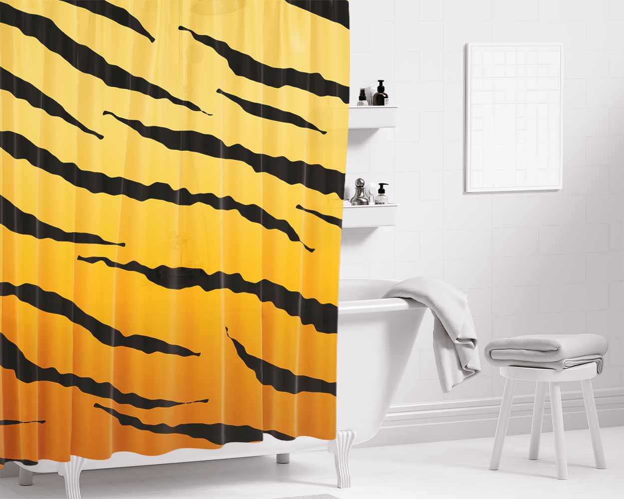 Black Orange Gradient Tiger Skin Texture Nature Pattern Bathroom Shower Curtain Fabric Waterproof | 66 X 72 Inch