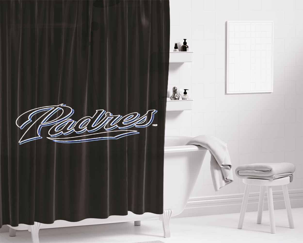 Black Padres Bathroom Shower Curtain Fabric Waterproof | 66 X 72 Inch