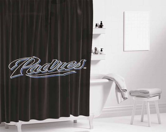 Black Padres Bathroom Shower Curtain Fabric Waterproof | 66 X 72 Inch