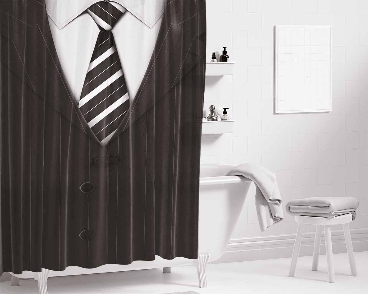 Black Suit Bathroom Shower Curtain Fabric Waterproof | 66 X 72 Inch