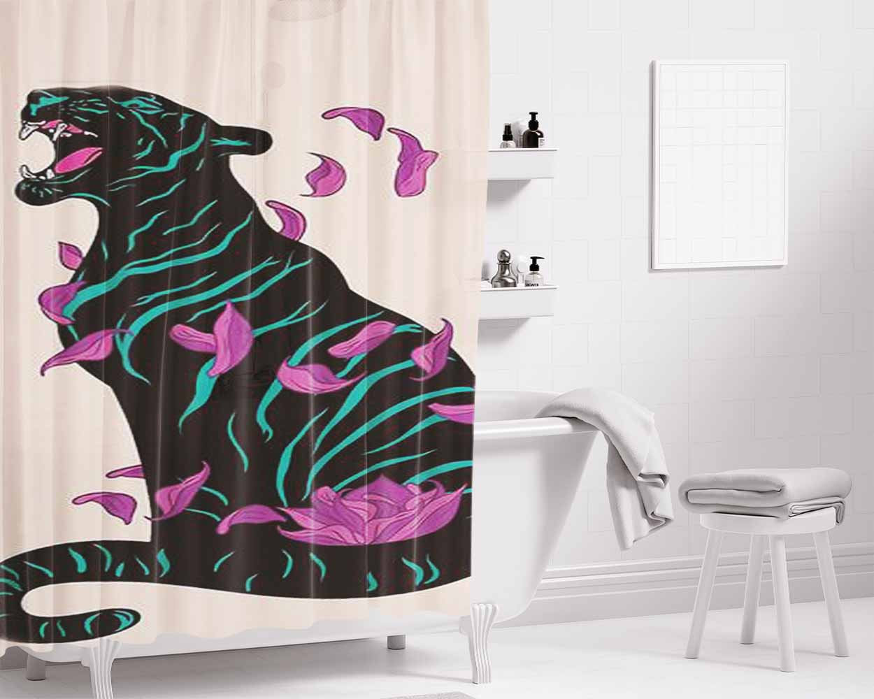 Black Tiger Bathroom Shower Curtain Fabric Waterproof | 66 X 72 Inch