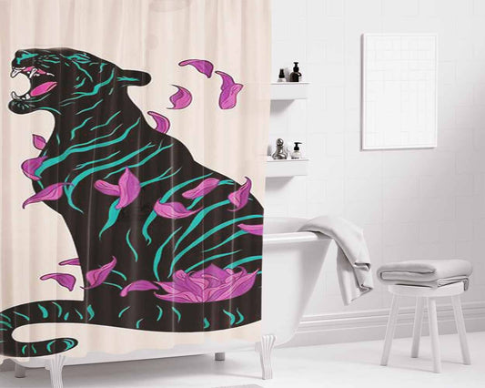 Black Tiger Bathroom Shower Curtain Fabric Waterproof | 66 X 72 Inch