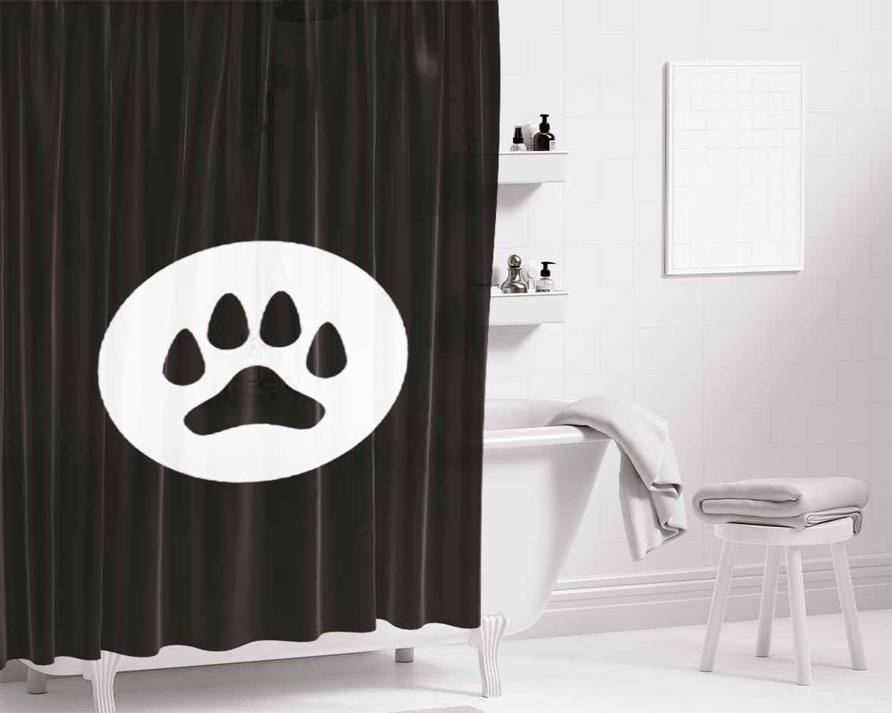 Black White Dog Paw Bathroom Shower Curtain Fabric Waterproof | 66 X 72 Inch
