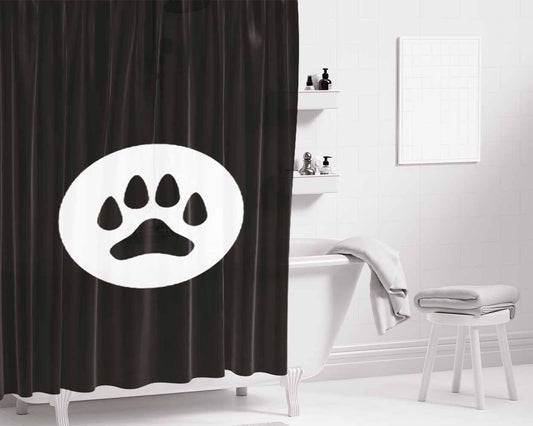 Black White Dog Paw Bathroom Shower Curtain Fabric Waterproof | 66 X 72 Inch