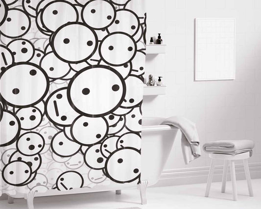 Black White Emoticons Bathroom Shower Curtain Fabric Waterproof | 66 X 72 Inch