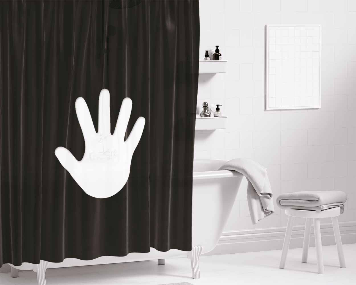 Black White Hand Bathroom Shower Curtain Fabric Waterproof | 66 X 72 Inch