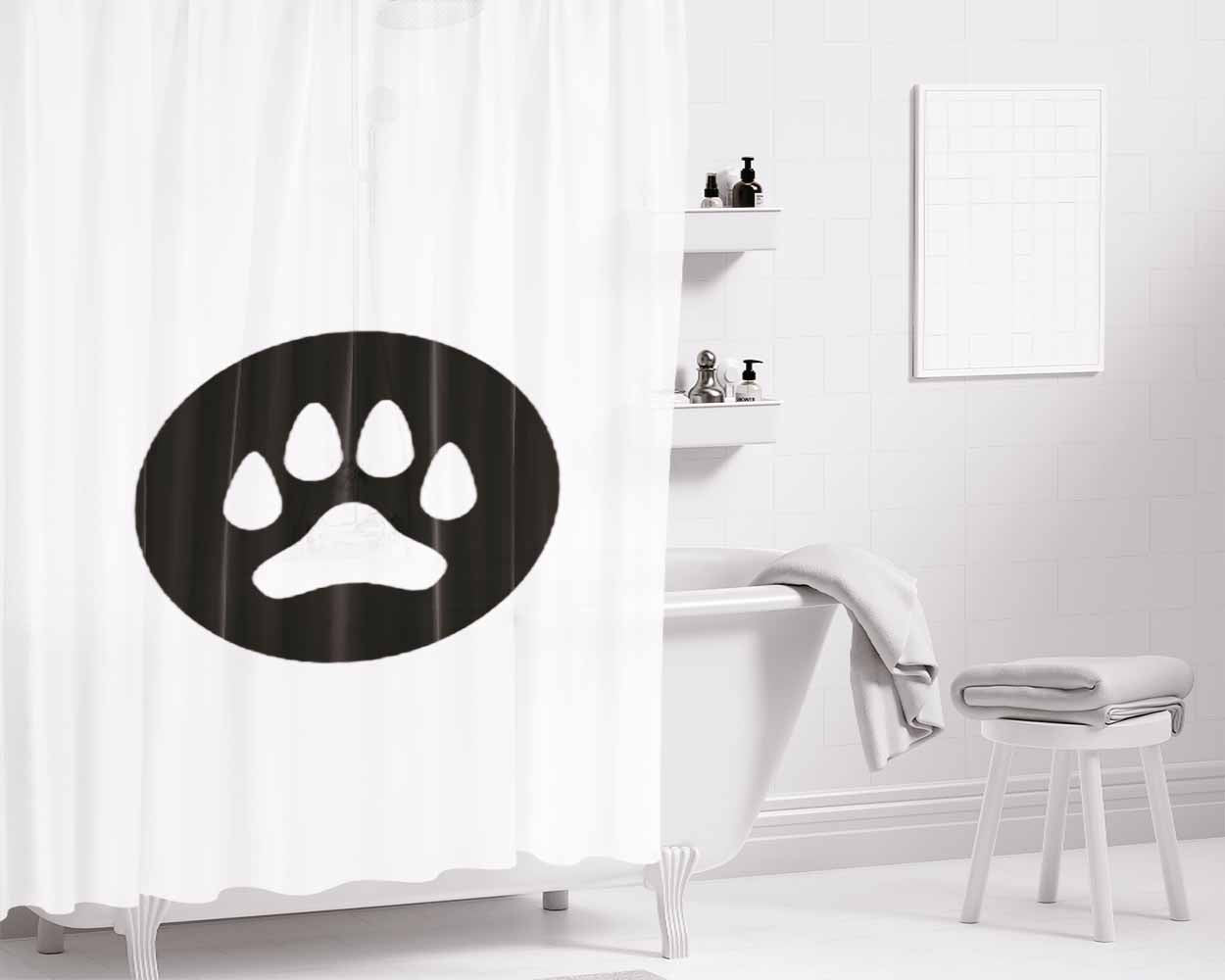 Black White Paw Bathroom Shower Curtain Fabric Waterproof | 66 X 72 Inch