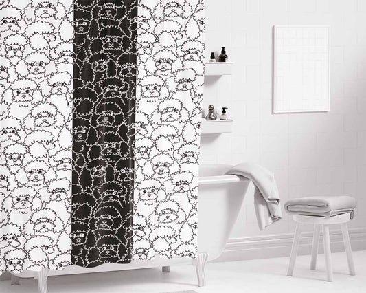 Black White Poodle Pattern Bathroom Shower Curtain Fabric Waterproof | 66 X 72 Inch