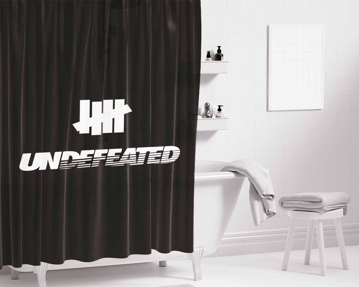 Black White Undefeated Logo Bathroom Shower Curtain Fabric Waterproof | 66 X 72 Inch