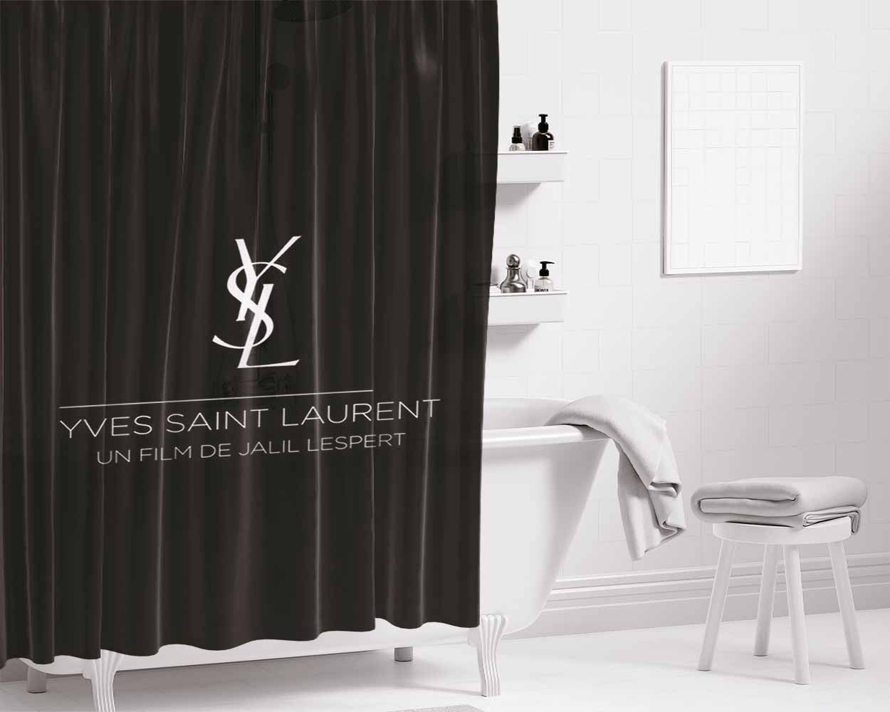 Black White Ysl Yves Saint Laurent Bathroom Shower Curtain Fabric Waterproof | 66 X 72 Inch