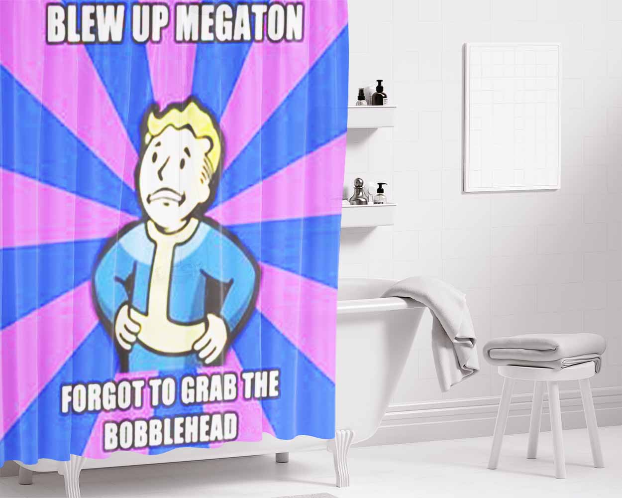 Blew Up Megaton Bathroom Shower Curtain Fabric Waterproof | 66 X 72 Inch