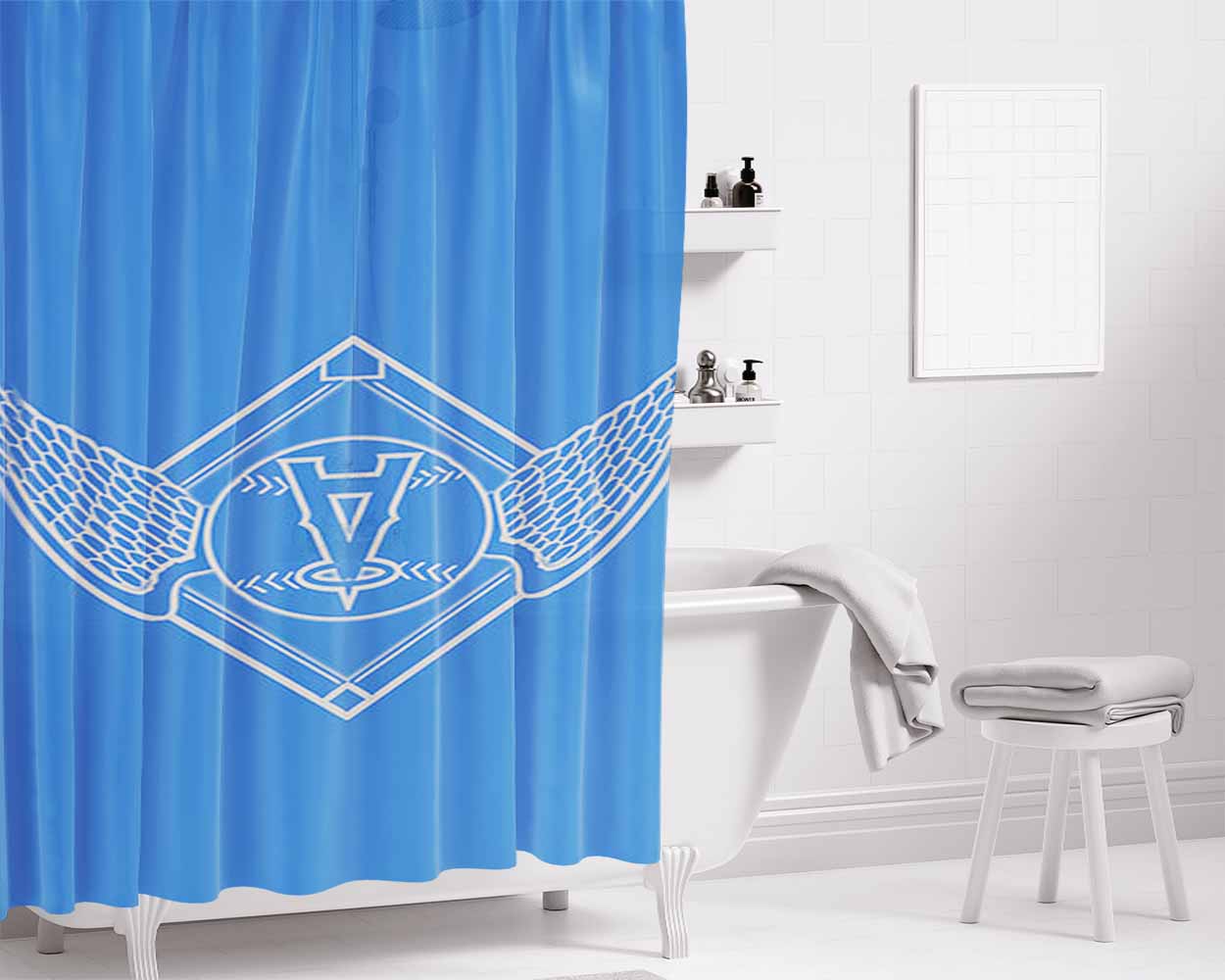 Blu Grey Angels Bathroom Shower Curtain Fabric Waterproof | 66 X 72 Inch