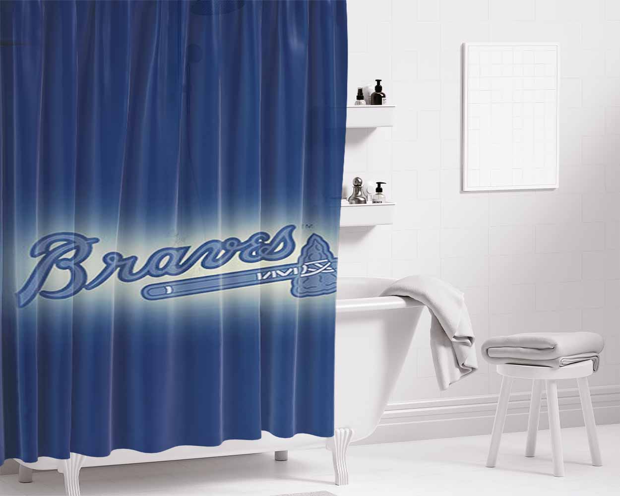 Blue Athlantis Bathroom Shower Curtain Fabric Waterproof | 66 X 72 Inch