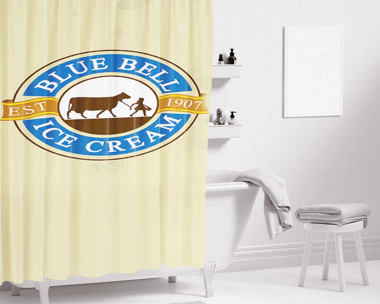 Blue Bell Creameries Ice Cream Bathroom Shower Curtain Fabric Waterproof | 66 X 72 Inch