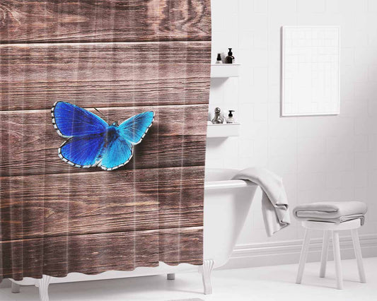Blue Butterfly Bathroom Shower Curtain Fabric Waterproof | 66 X 72 Inch