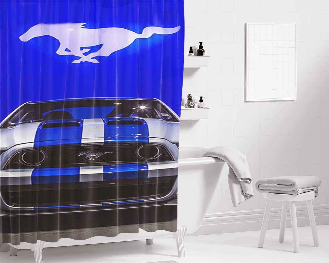 Blue Line Mustang Bathroom Shower Curtain Fabric Waterproof | 66 X 72 Inch