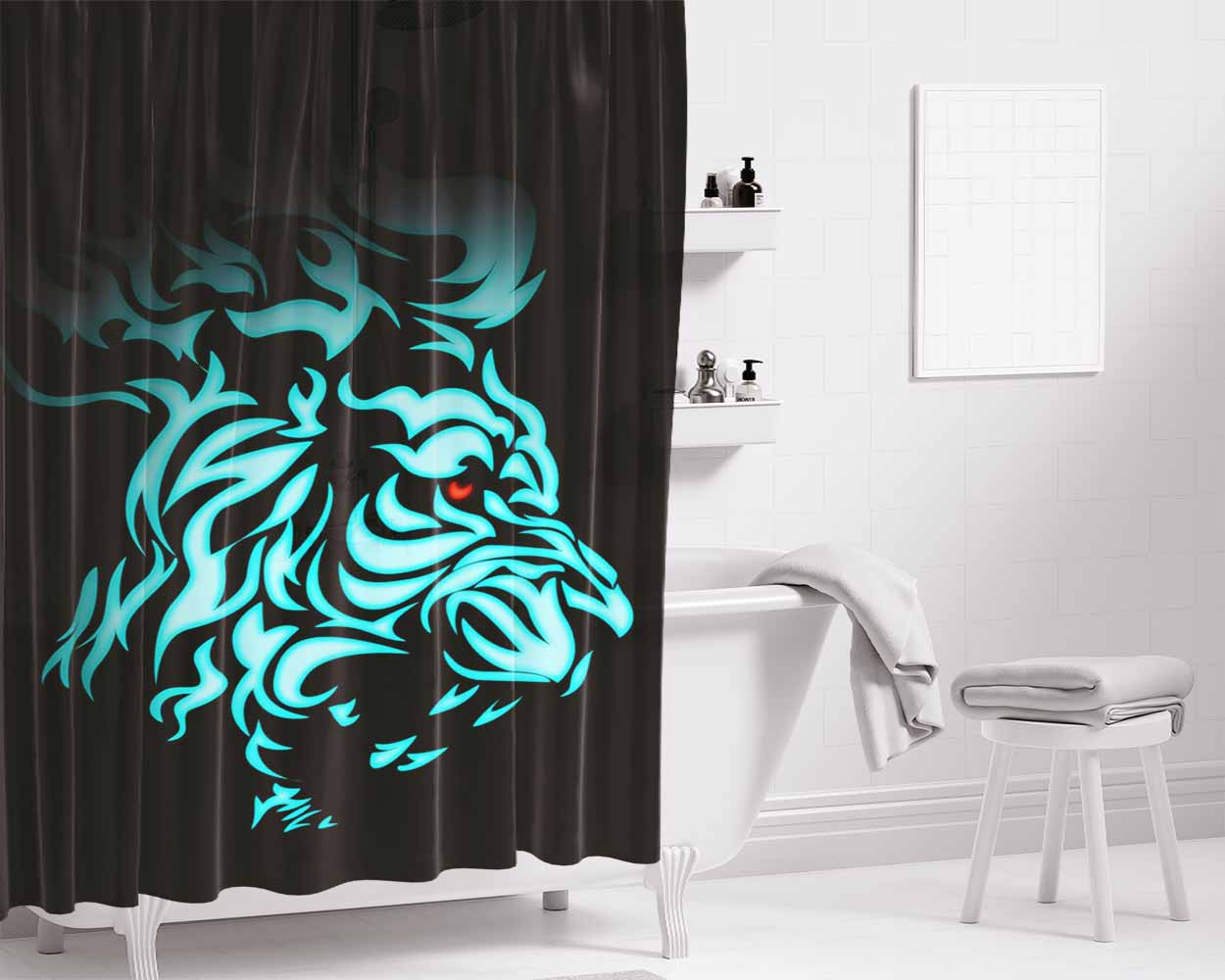 Blue Lion Bathroom Shower Curtain Fabric Waterproof | 66 X 72 Inch