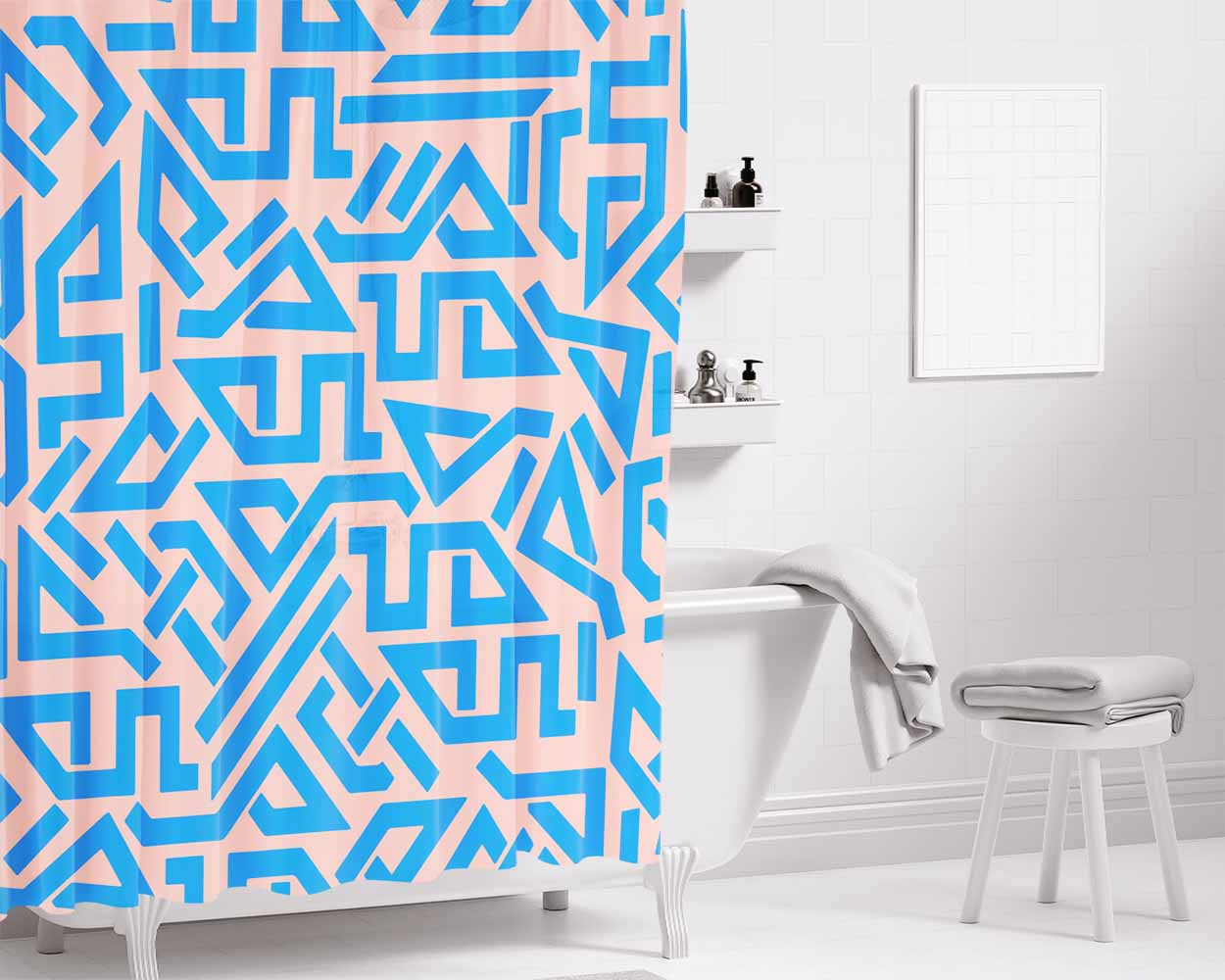 Blue Maze Bathroom Shower Curtain Fabric Waterproof | 66 X 72 Inch