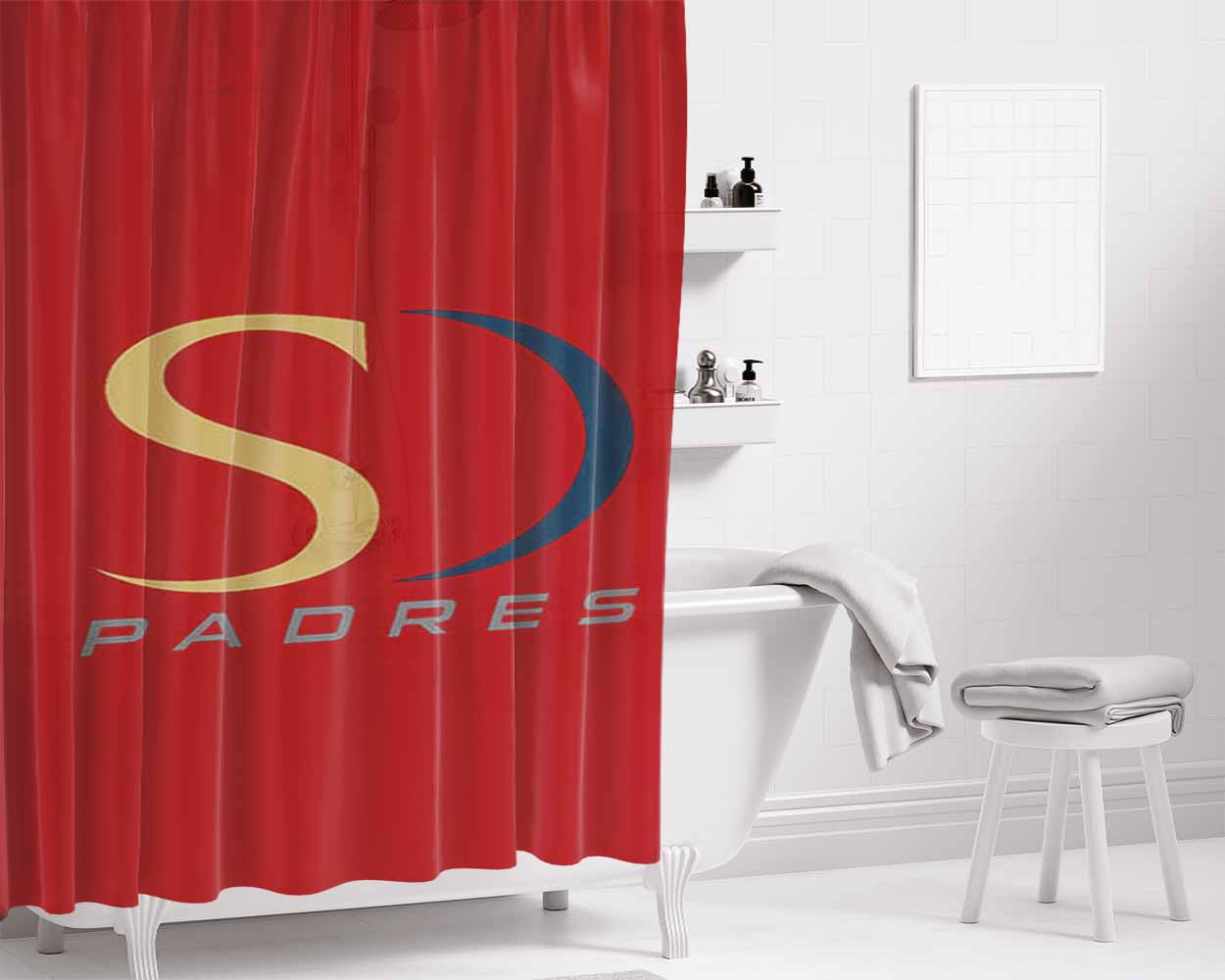 Blue Padres Bathroom Shower Curtain Fabric Waterproof | 66 X 72 Inch
