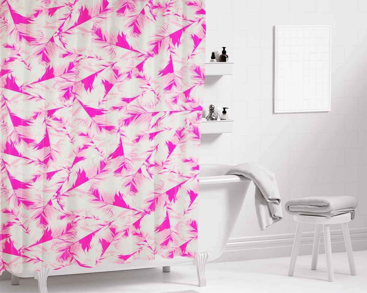 Blue Pink Small King Bathroom Shower Curtain Fabric Waterproof | 66 X 72 Inch