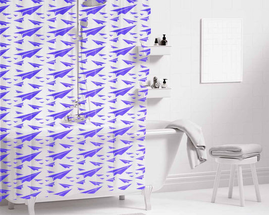 Blue Plane Art Pattern Ori Bathroom Shower Curtain Fabric Waterproof | 66 X 72 Inch