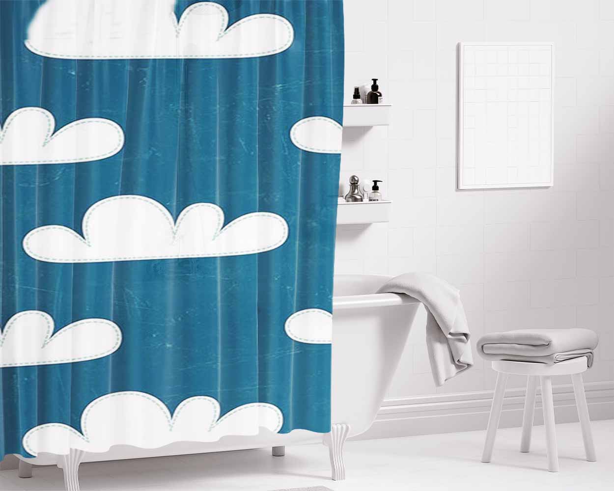 Blue Sky And Cloud Bathroom Shower Curtain Fabric Waterproof | 66 X 72 Inch