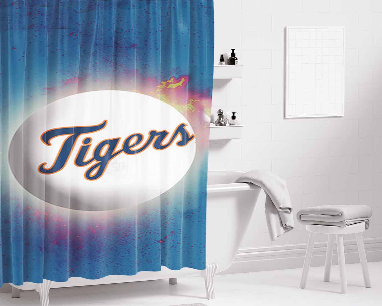 Blue Tigers Bathroom Shower Curtain Fabric Waterproof | 66 X 72 Inch