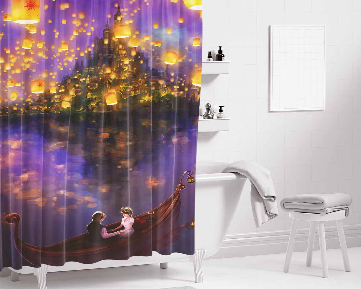 Boat Lights Rapunzel Bathroom Shower Curtain Fabric Waterproof | 66 X 72 Inch