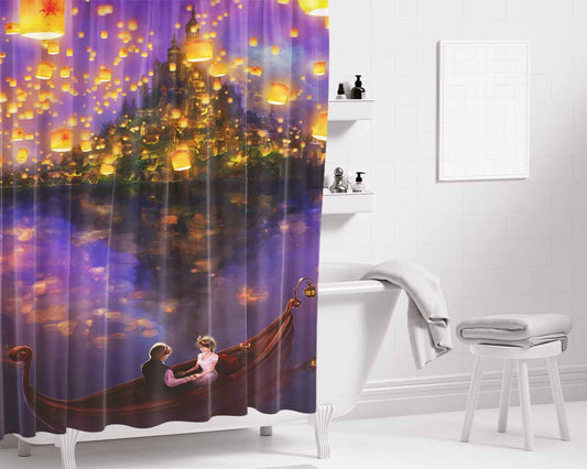 Boat Lights Rapunzel Bathroom Shower Curtain Fabric Waterproof | 66 X 72 Inch