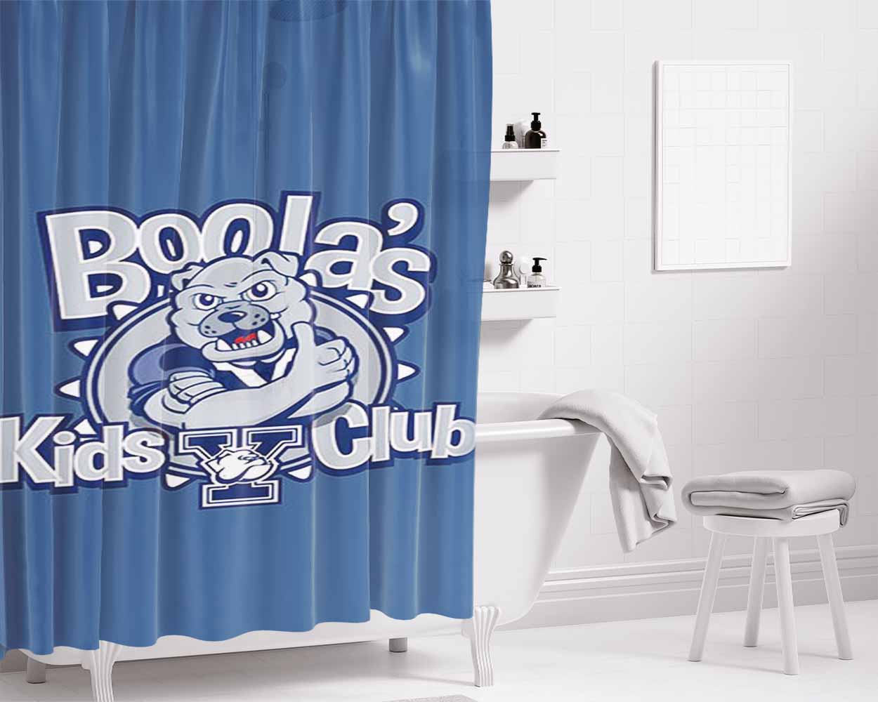 Boolas Kids Club Blue Bathroom Shower Curtain Fabric Waterproof | 66 X 72 Inch