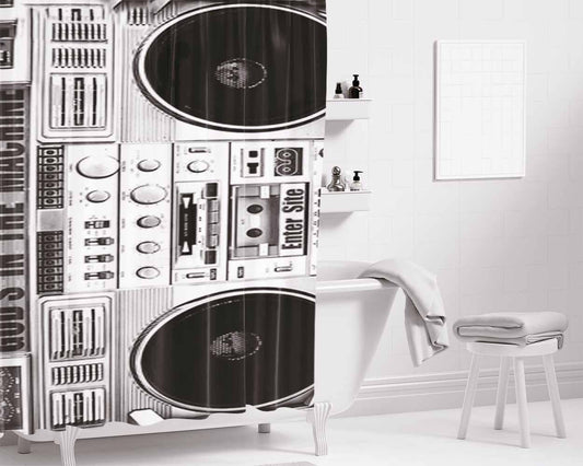 Boombox Bathroom Shower Curtain Fabric Waterproof | 66 X 72 Inch