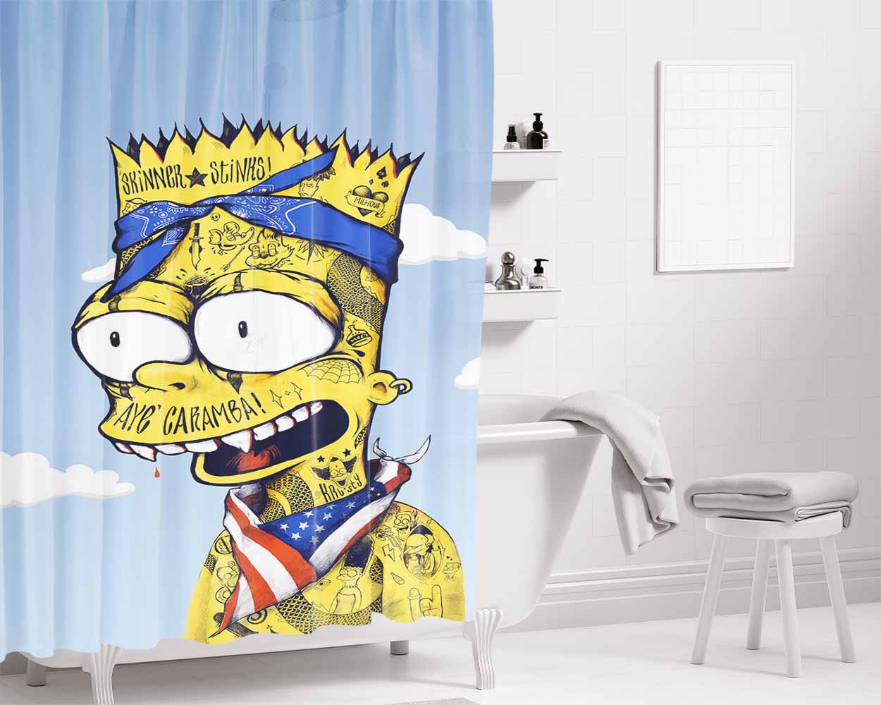 Bootleg Bart Bathroom Shower Curtain Fabric Waterproof | 66 X 72 Inch