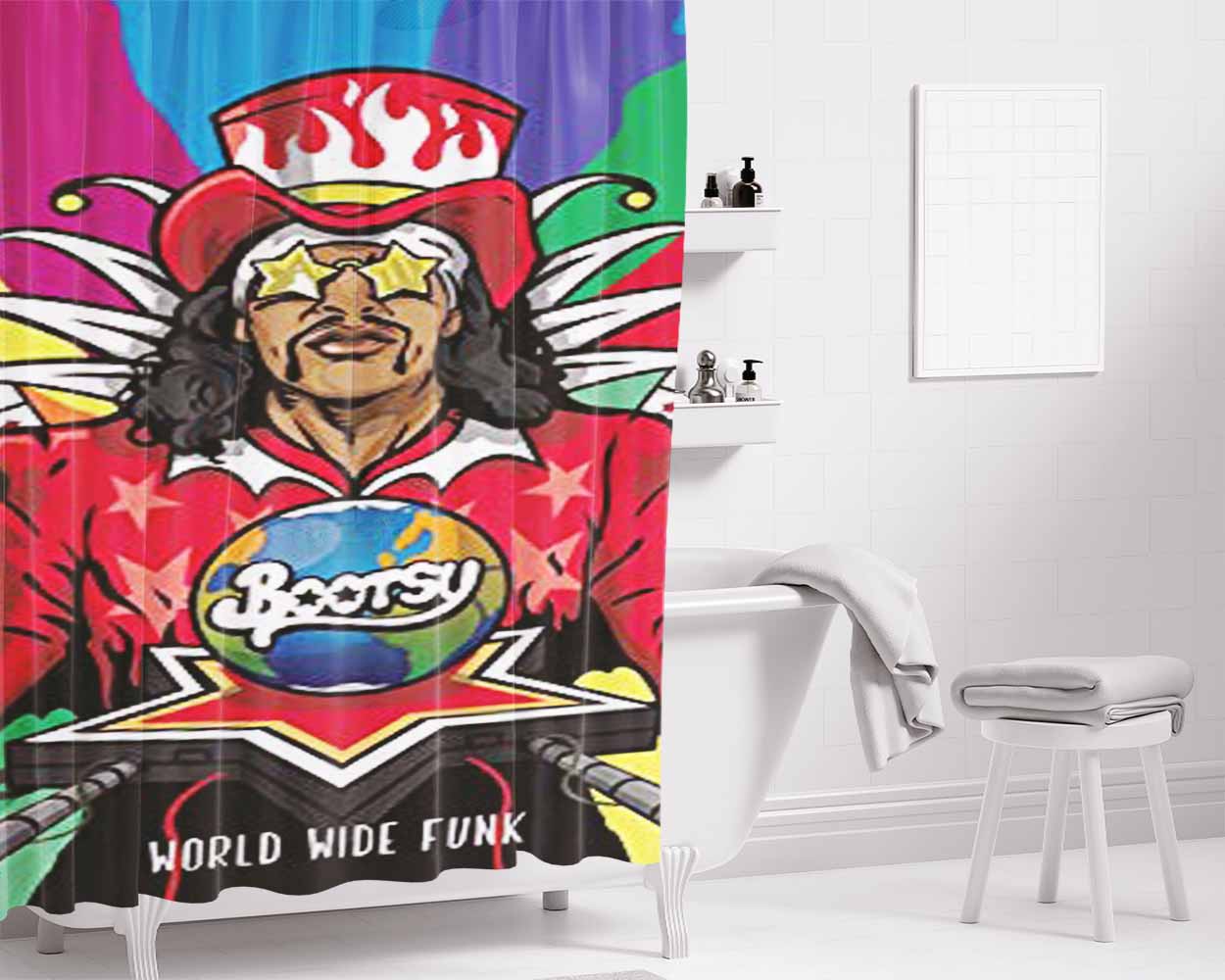 Bootsy Collins World Wide Funk Bathroom Shower Curtain Fabric Waterproof | 66 X 72 Inch