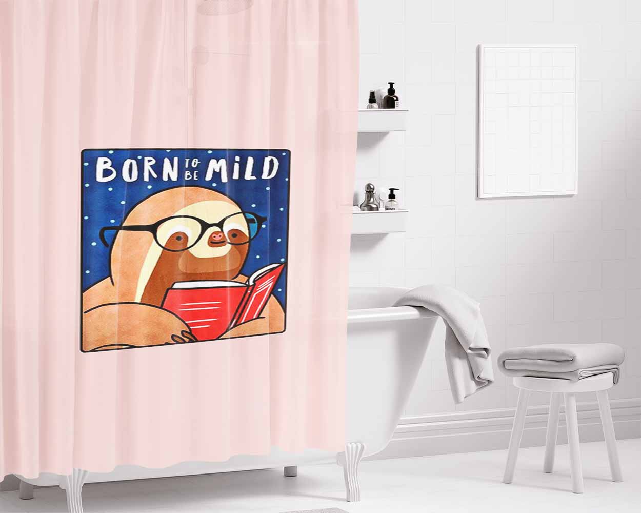 Born To Be Mild Cute Hand Illustrated Gift Bathroom Shower Curtain Fabric Waterproof | 66 X 72 Inch