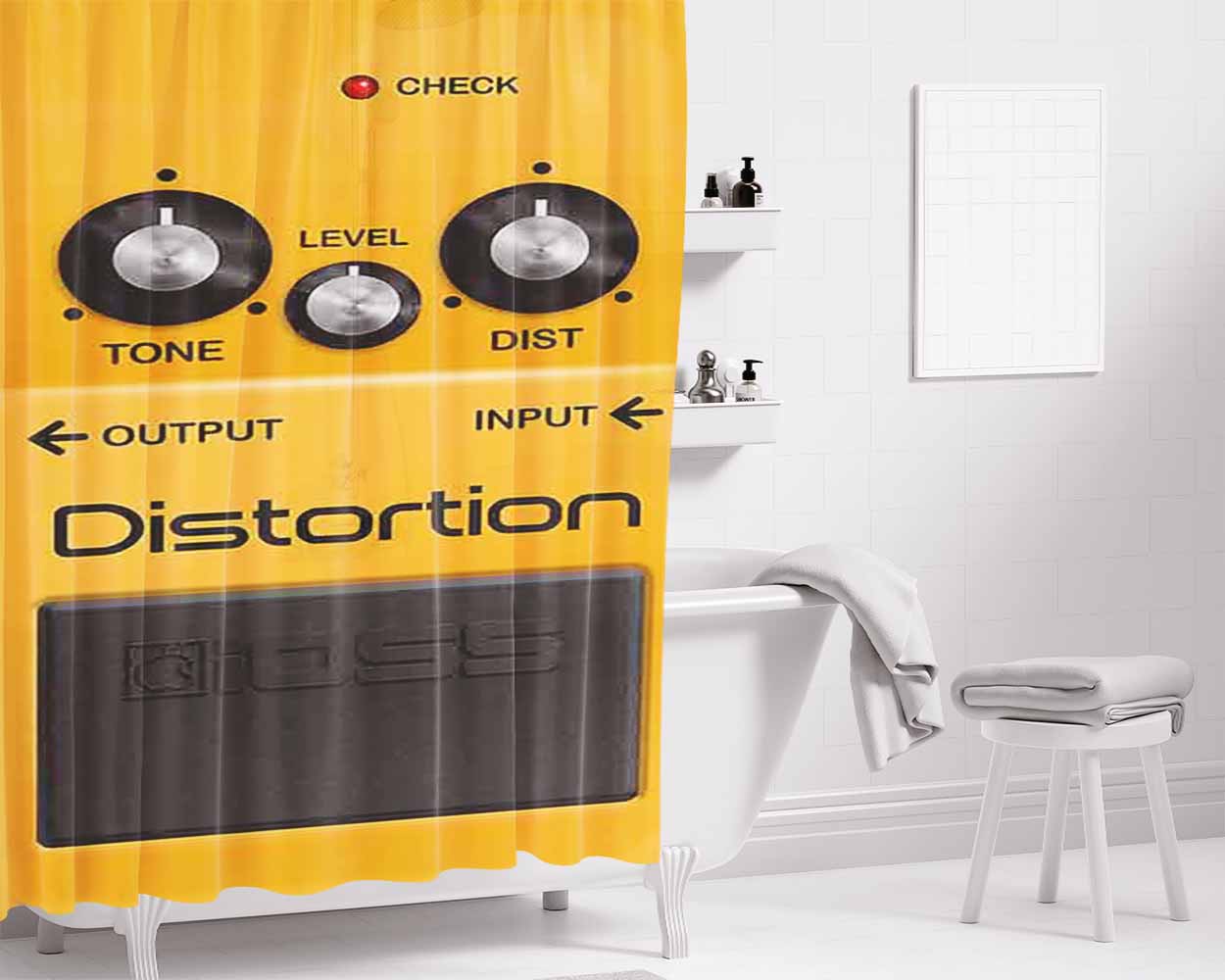 Boss Distortion Pedal Bathroom Shower Curtain Fabric Waterproof | 66 X 72 Inch