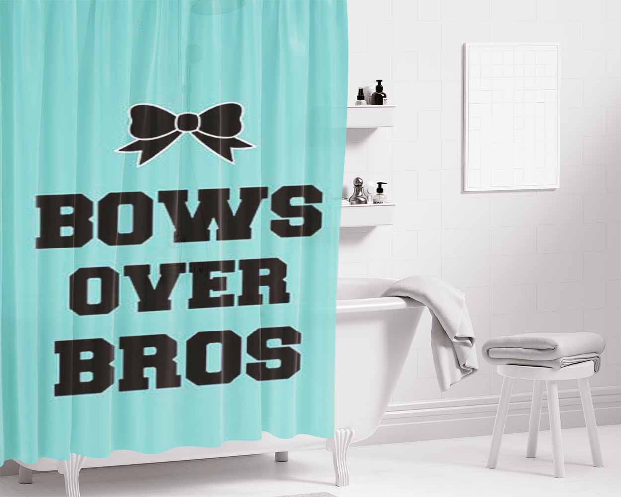 Bows Over Bros Aqua Bathroom Shower Curtain Fabric Waterproof | 66 X 72 Inch