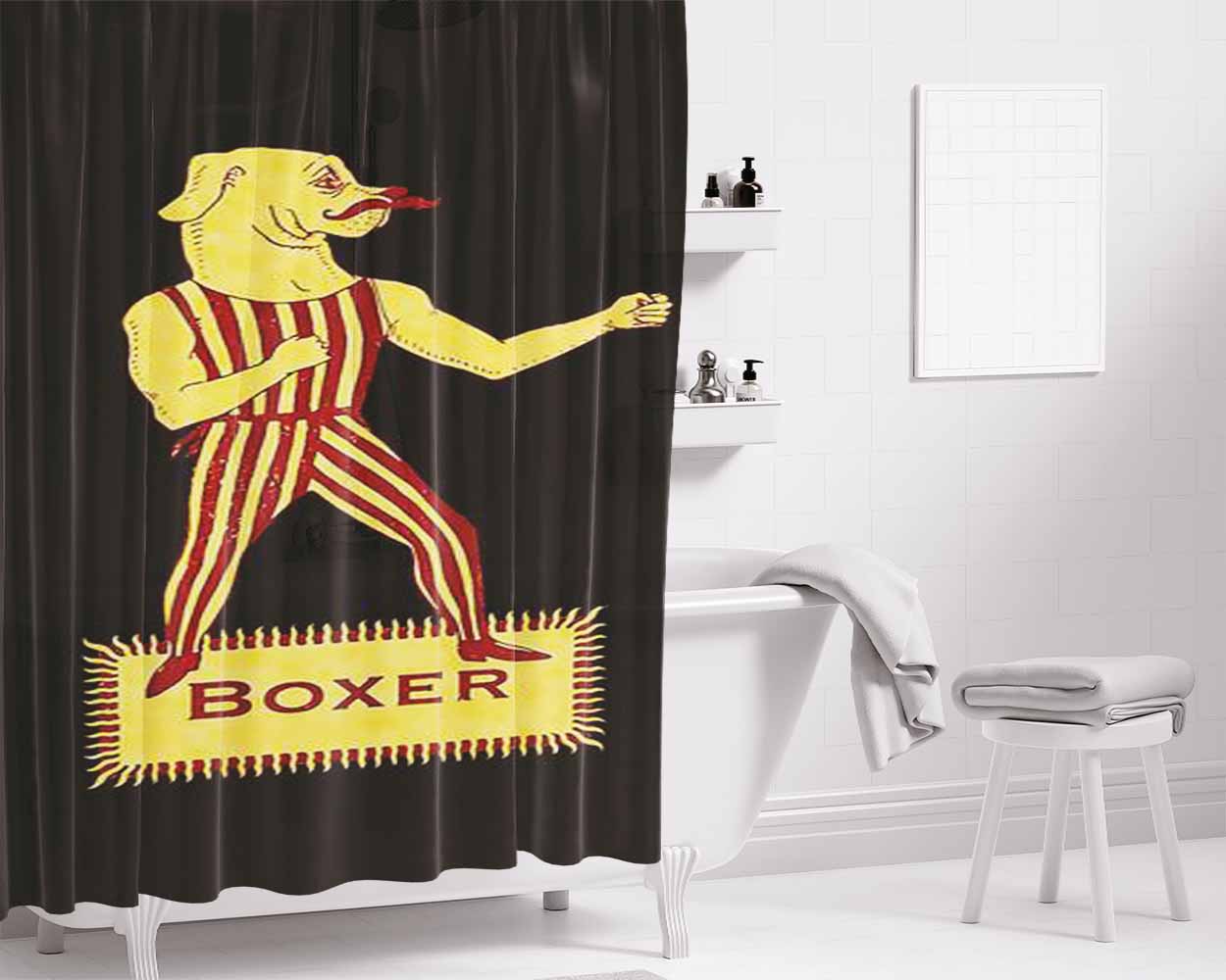 Boxer Dog Bonzo Bones Bathroom Shower Curtain Fabric Waterproof | 66 X 72 Inch
