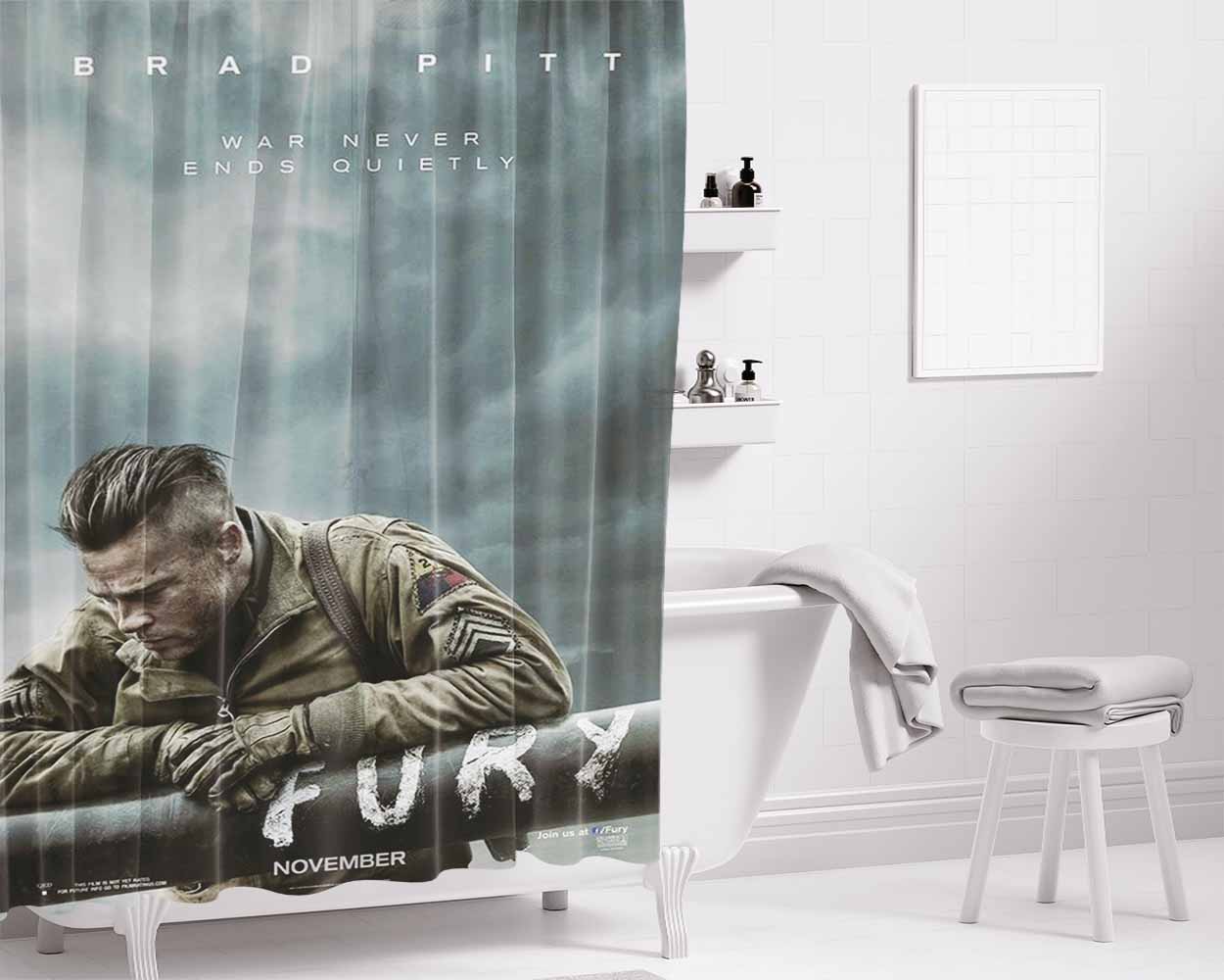 Brad Pit Fury Poster Bathroom Shower Curtain Fabric Waterproof | 66 X 72 Inch