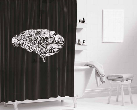 Brain Graphic Gift For Doctors And Nurses Hand Drawn Design Bathroom Shower Curtain Fabric Waterproof | 66 X 72 Inch