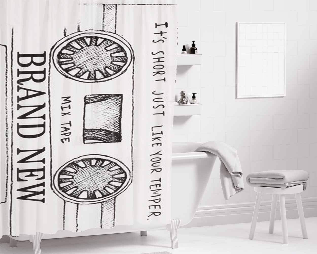 Brand New Mixtape Bathroom Shower Curtain Fabric Waterproof | 66 X 72 Inch