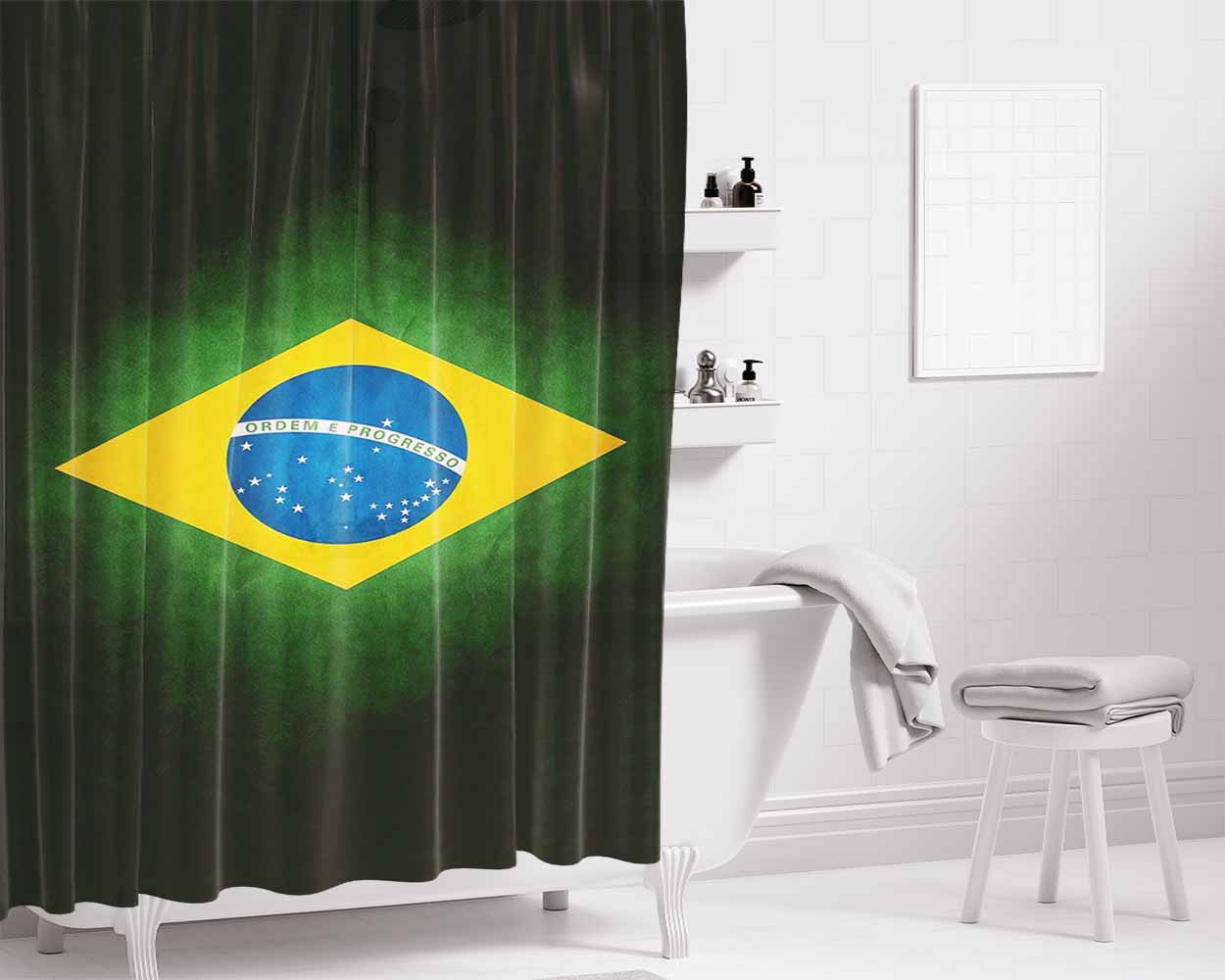 Brazil Football World Cup Bathroom Shower Curtain Fabric Waterproof | 66 X 72 Inch