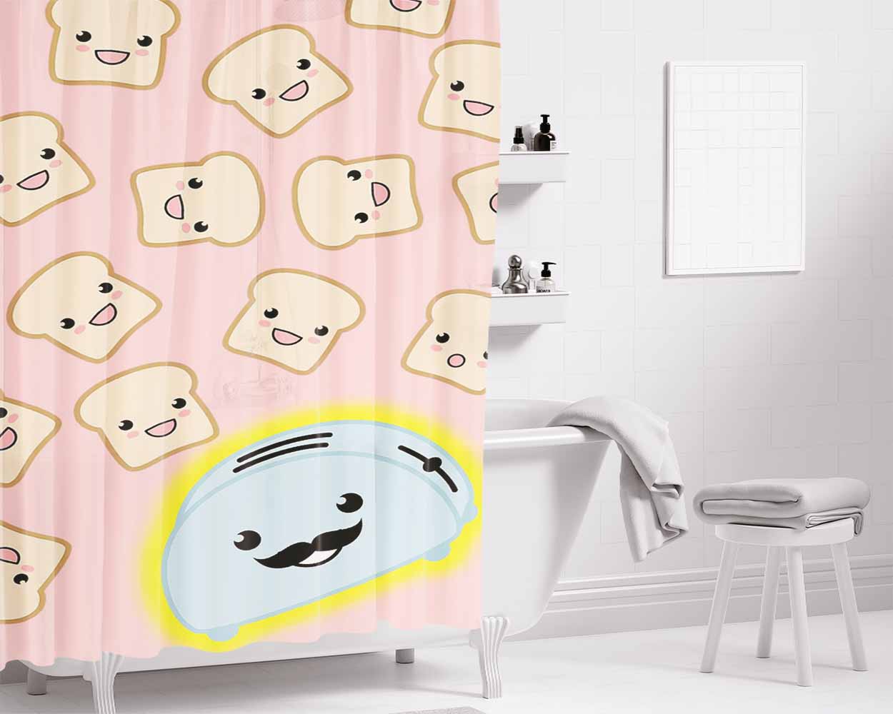 Bread Mustache Bathroom Shower Curtain Fabric Waterproof | 66 X 72 Inch