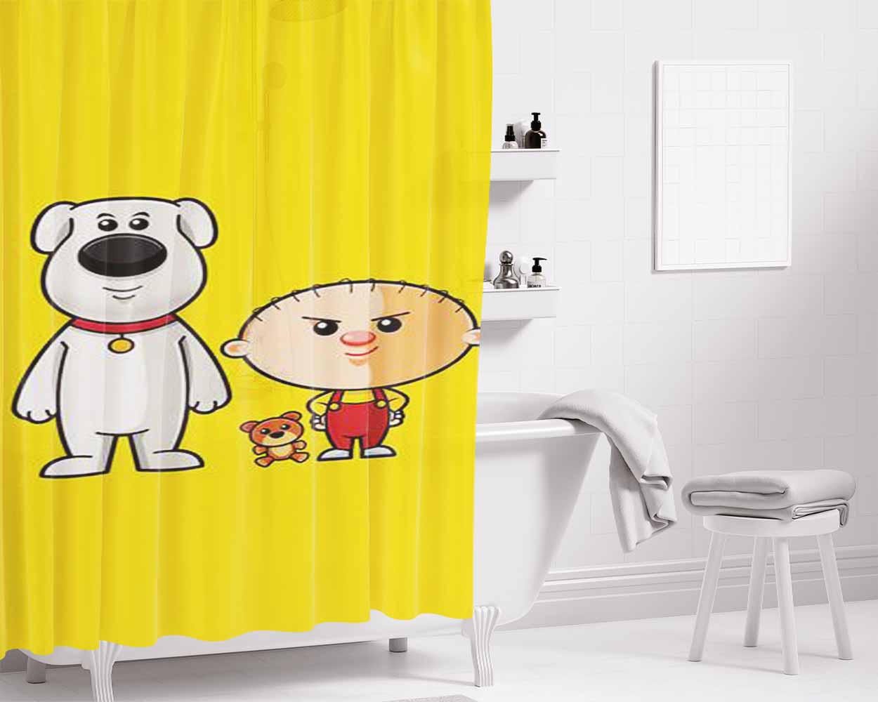 Brian And Stewie Bathroom Shower Curtain Fabric Waterproof | 66 X 72 Inch