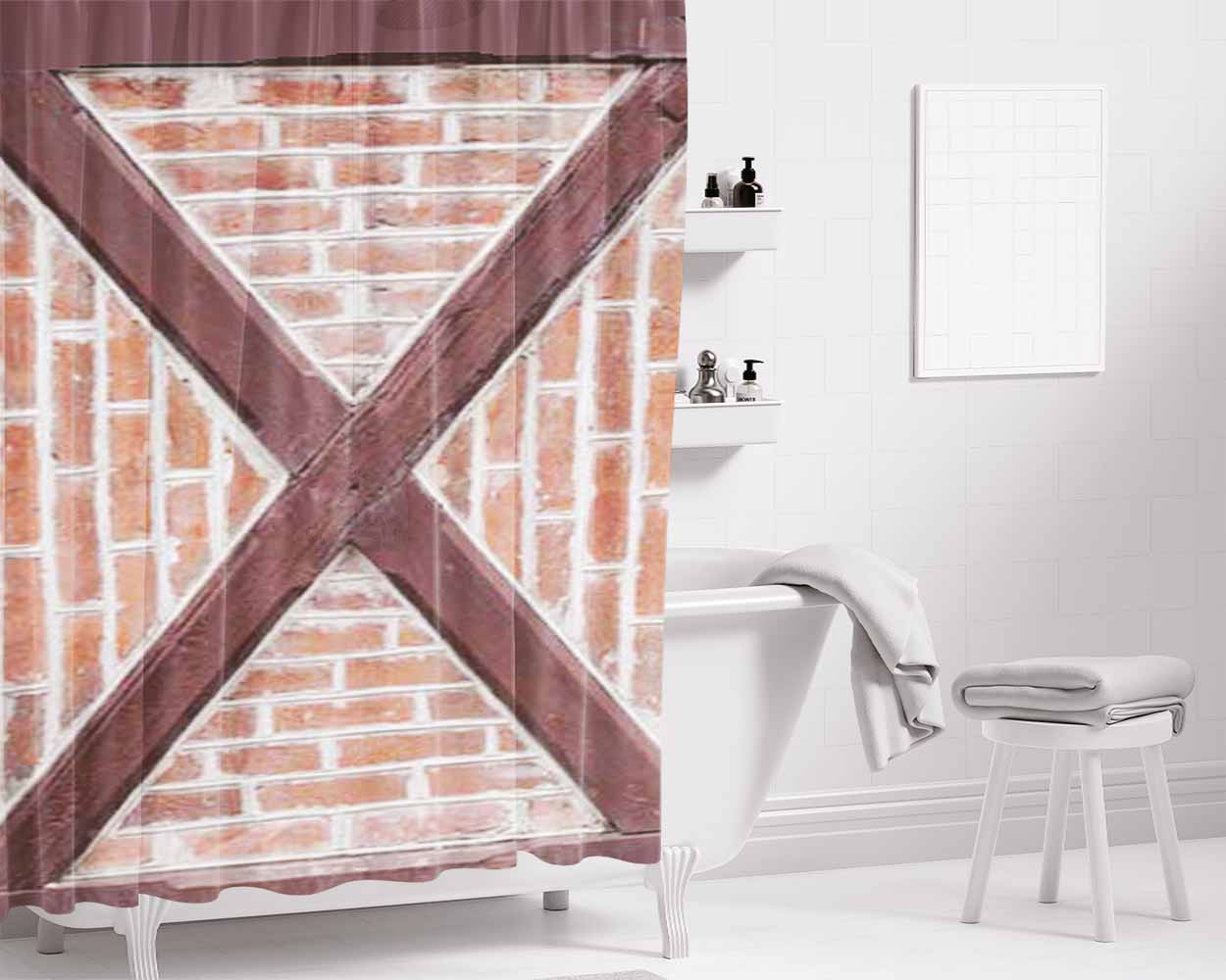 Brick Wall X Bathroom Shower Curtain Fabric Waterproof | 66 X 72 Inch