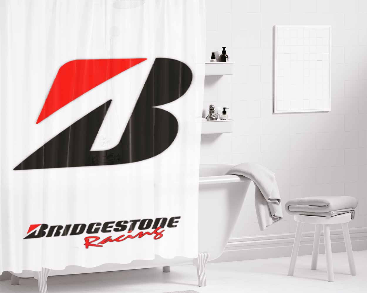 Bridgestone Racing Logo Bathroom Shower Curtain Fabric Waterproof | 66 X 72 Inch